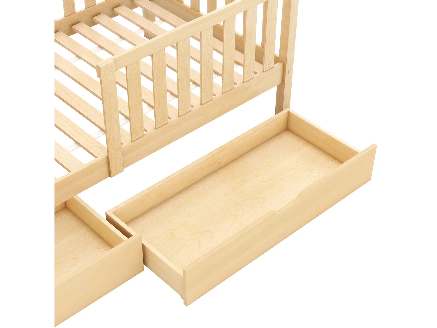 Litera de madera natural con cajones, casita, 90x200cm, para niños, con almacenaje, madera maciza + MDF, color blanco