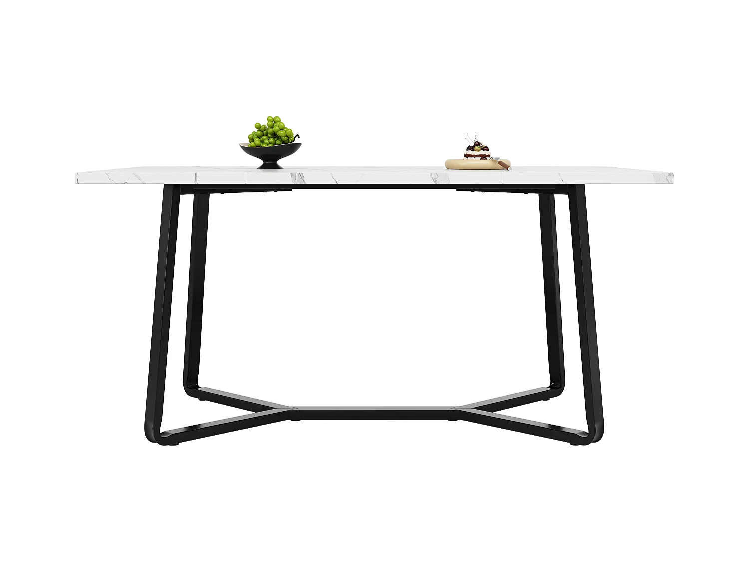 Table à manger 4 à 6 personnes - 138.5 x 75 x 76 cm - plateau en marbré - MDF + Métal - noir + blanc