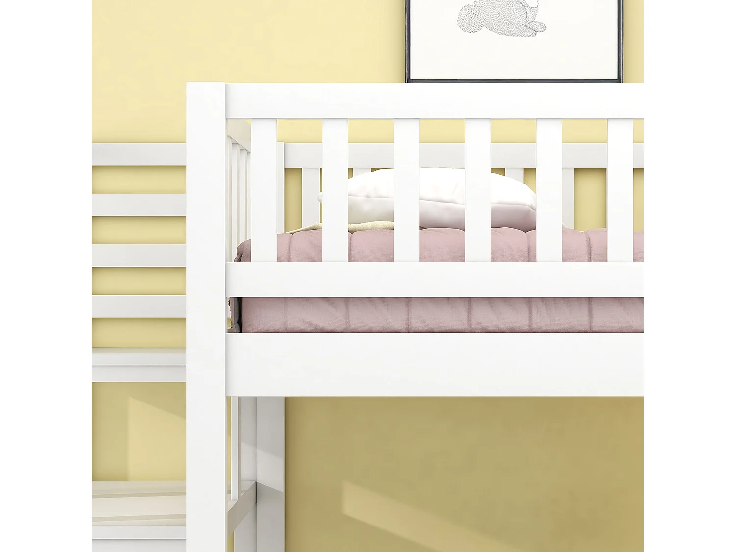 Lit superposé avec échelle, canapé en bois et table ajustable, cadre en pin, blanc (245.5x125x170 cm)