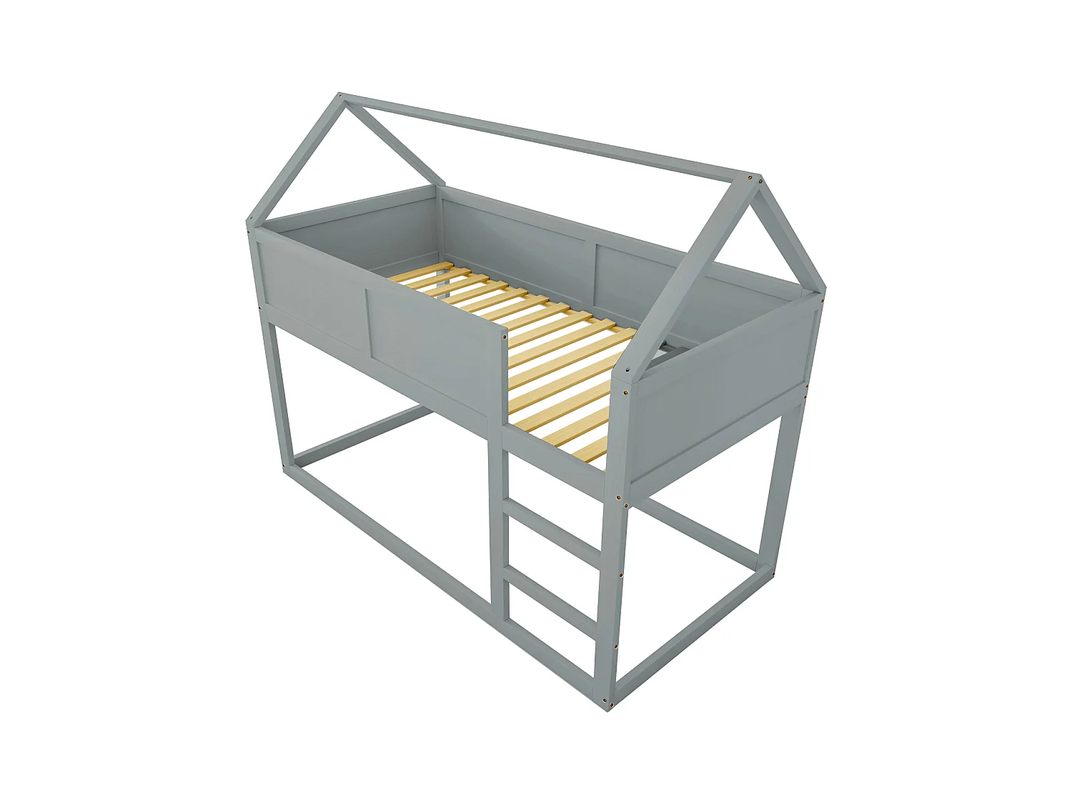 Lit superposé enfant, bois massif, escalier sécurisé, design compact gris (204x95x170 cm)