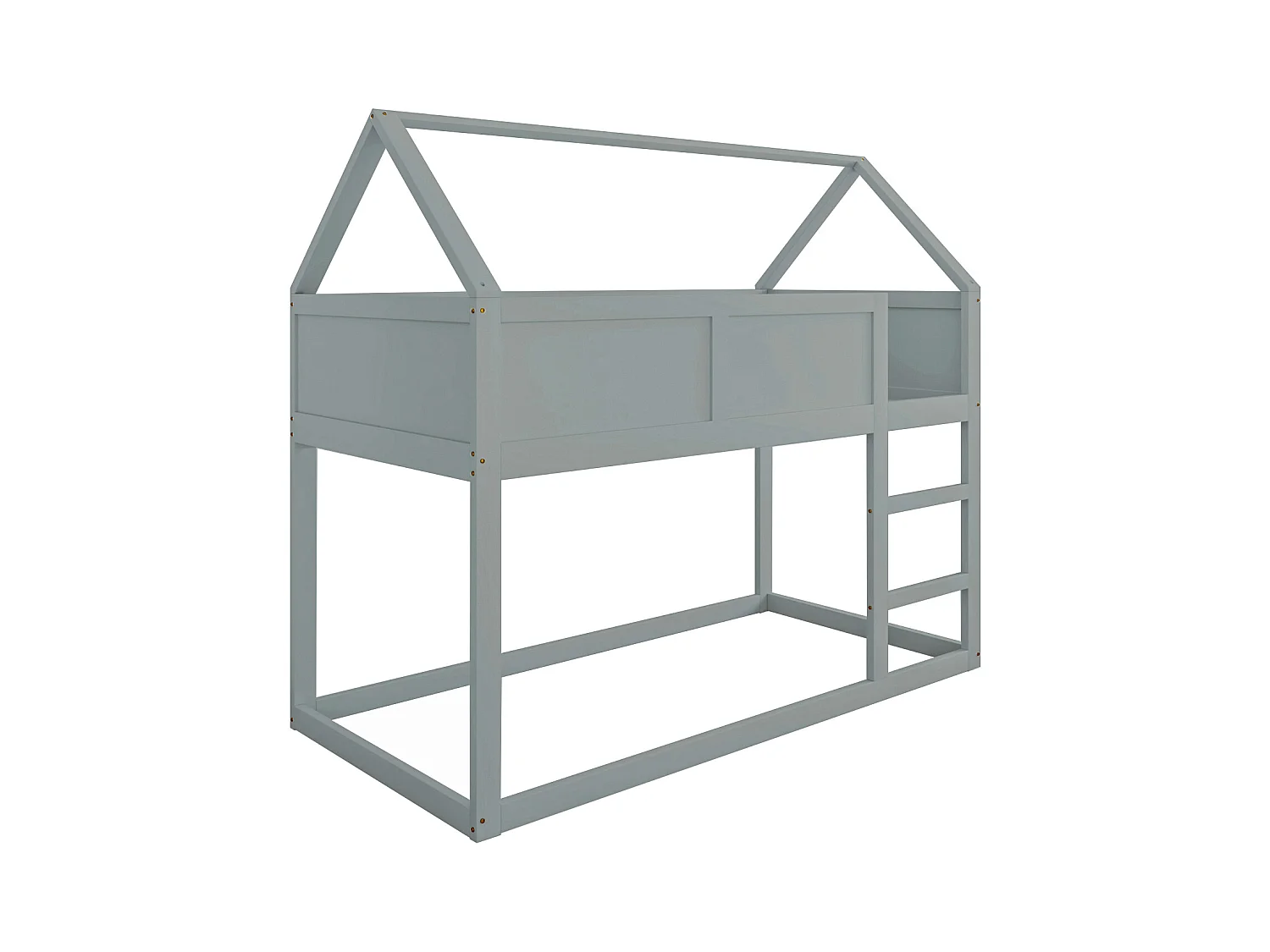 Lit superposé enfant, bois massif, escalier sécurisé, design compact gris (204x95x170 cm)