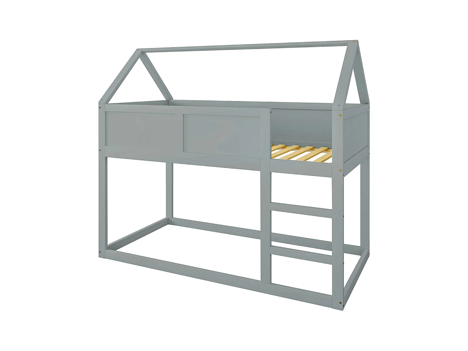 Lit superposé enfant, bois massif, escalier sécurisé, design compact gris (204x95x170 cm)