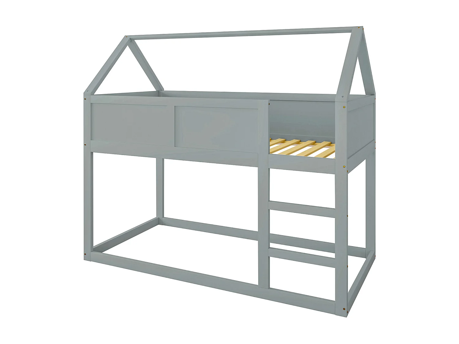 Lit superposé enfant, bois massif, escalier sécurisé, design compact gris (204x95x170 cm)