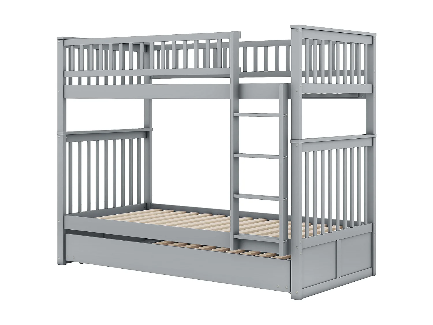 Letto a castello 90x200 cm, letto per bambini con letto scorrevole, sponda alta, scaletta stabile, legno, grigio (205x95x160 cm)