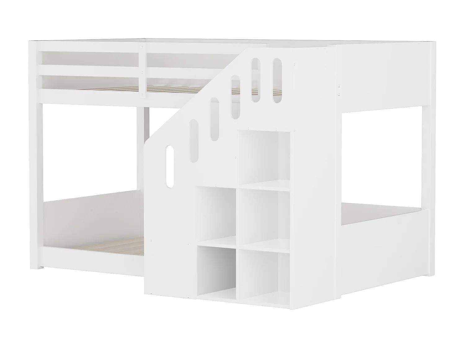 Letto a castello multifunzionale con contenitore integrato, legno massello, bianco (99,06x41,91x17,27 cm)