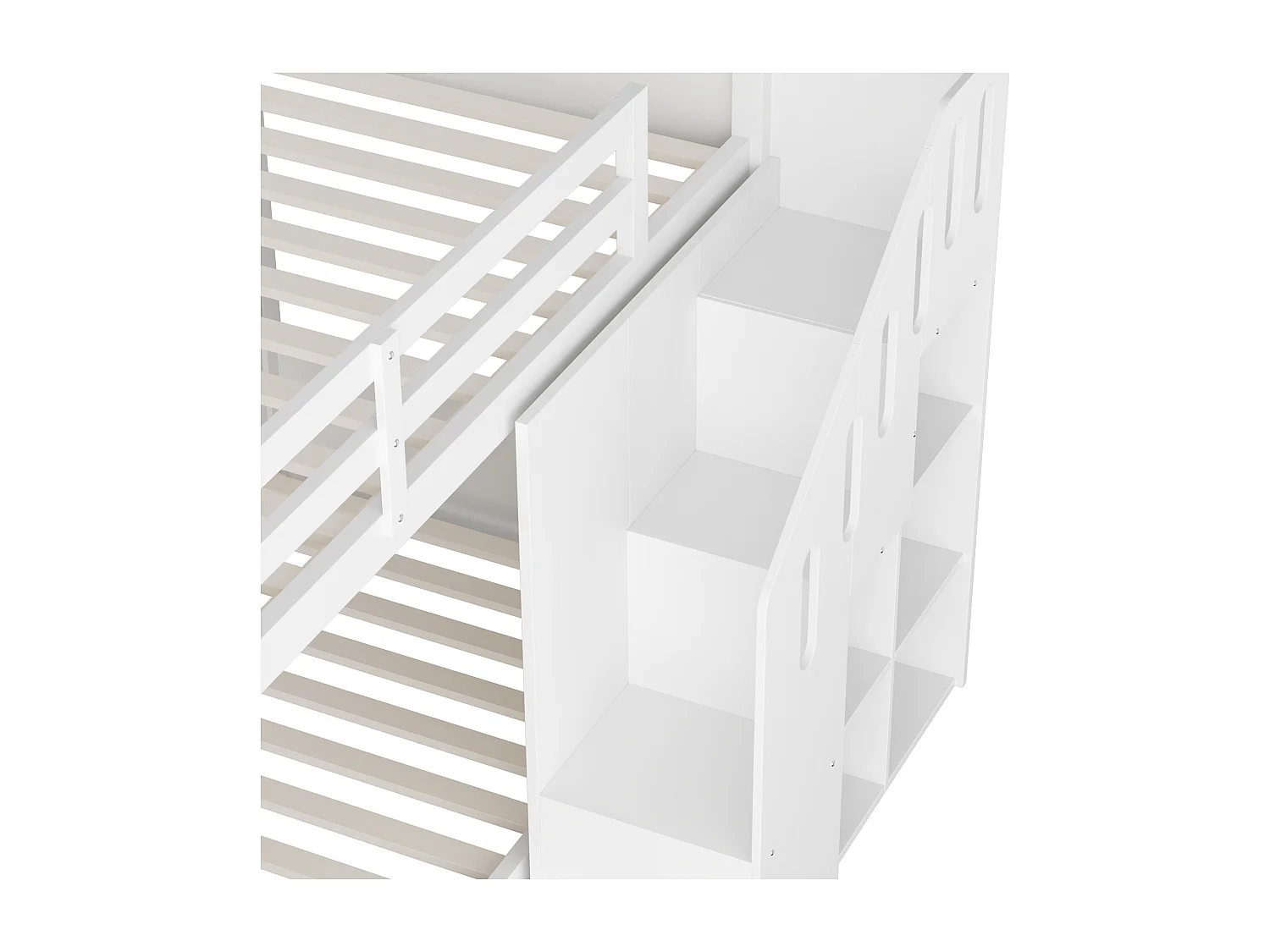 Letto a castello multifunzionale con contenitore integrato, legno massello, bianco (99,06x41,91x17,27 cm)