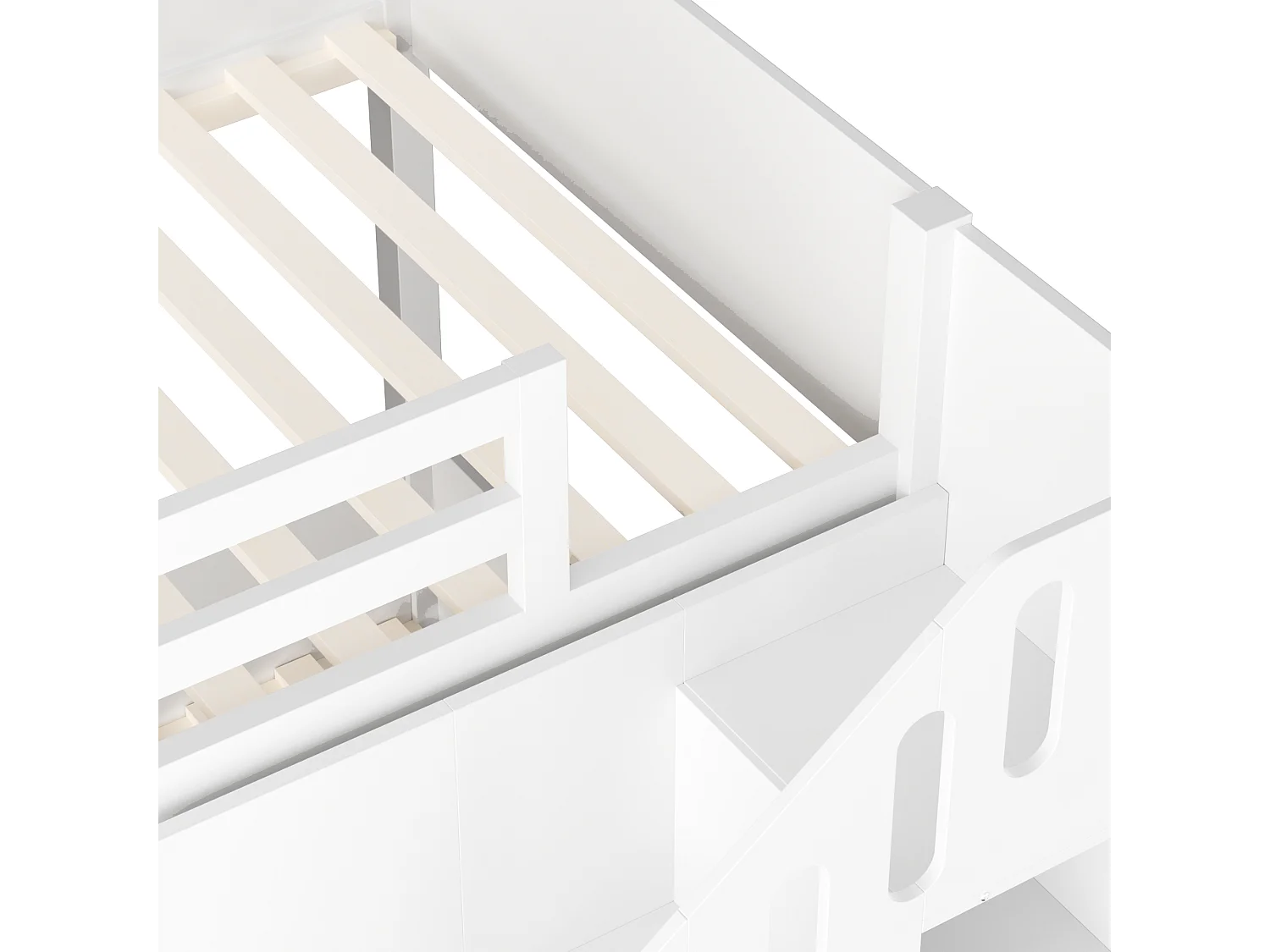 Letto a castello multifunzionale con contenitore integrato, legno massello, bianco (99,06x41,91x17,27 cm)