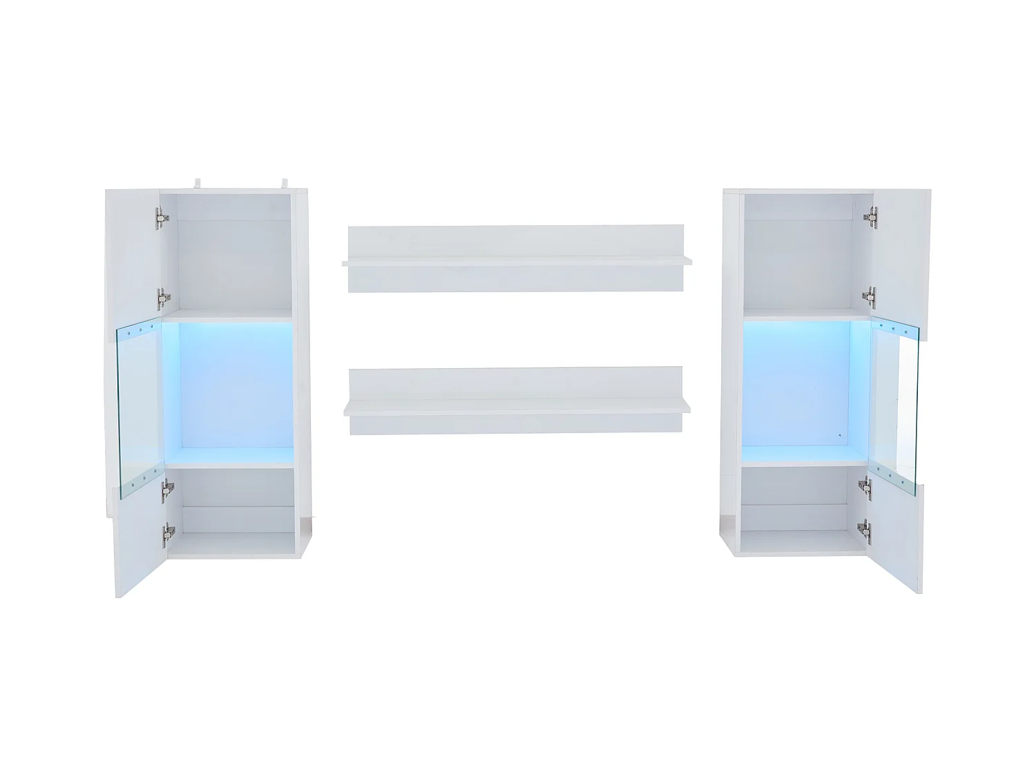 Hängende Vitrine - mit 2 Regalböden - mit LED-Beleuchtung - 2 Sicherheitsglas-Türen - weiß