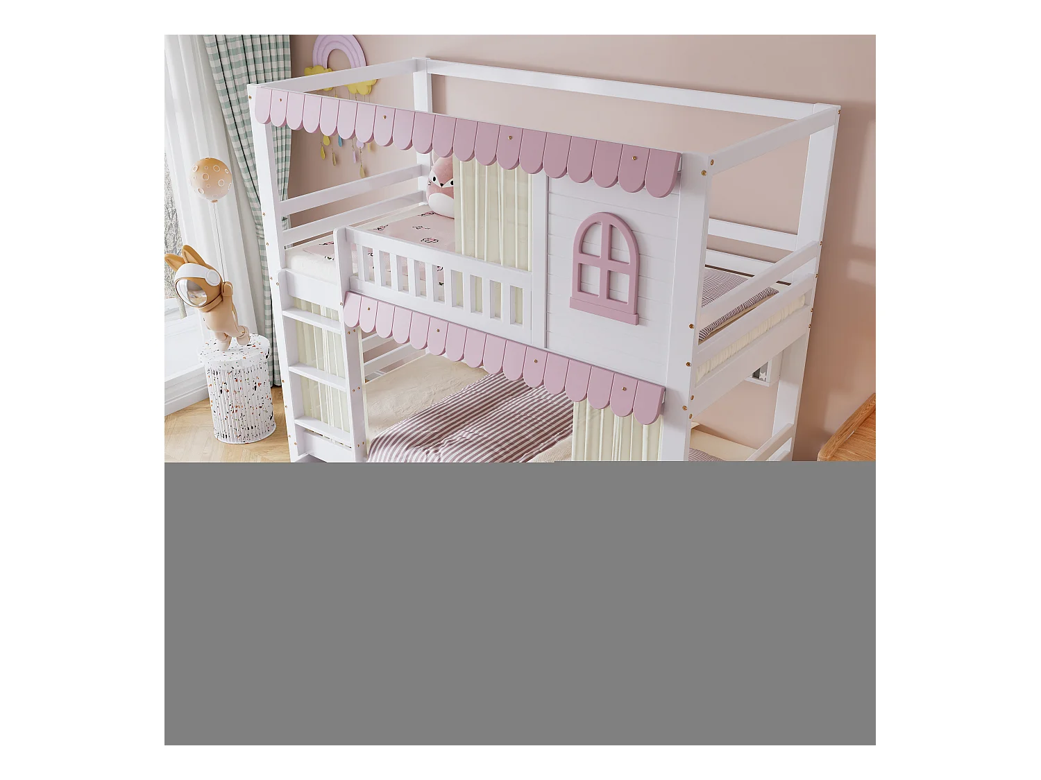 Letto a castello 140x200 cm, scaletta di sicurezza, bordo di sicurezza, legno massello, ideale per bambini, naturale (252x147x180,5 cm)