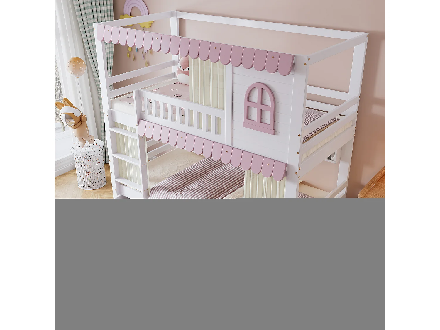 Lit Superposé 140x200 cm, échelle sécurisée, bordure de sécurité, bois massif, idéal pour enfants, naturel (252x147x180.5 cm)