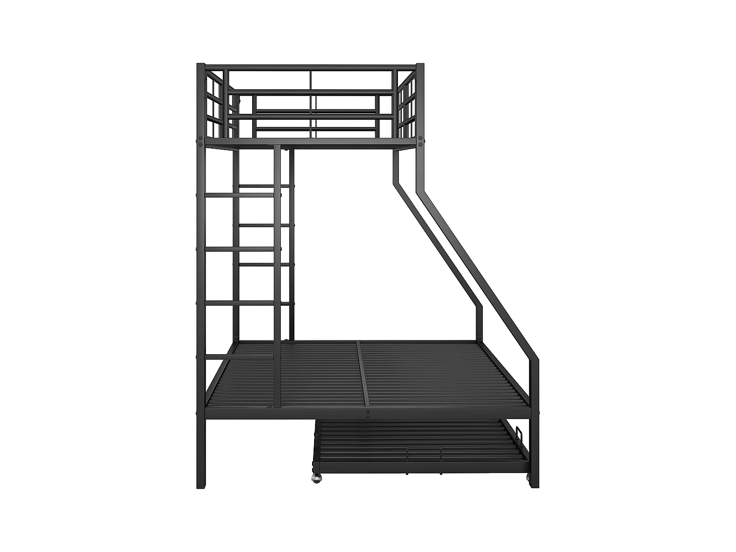 Lit superposé avec lit extensible, Métal, échelle des deux côtés, Noir (90(140)x200 cm)