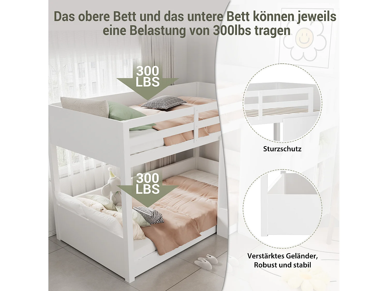 Lit superposé multifonctionnel pour enfants, avec escalier et rangements, en bois massif, blanc (L 90 x l 200 cm)