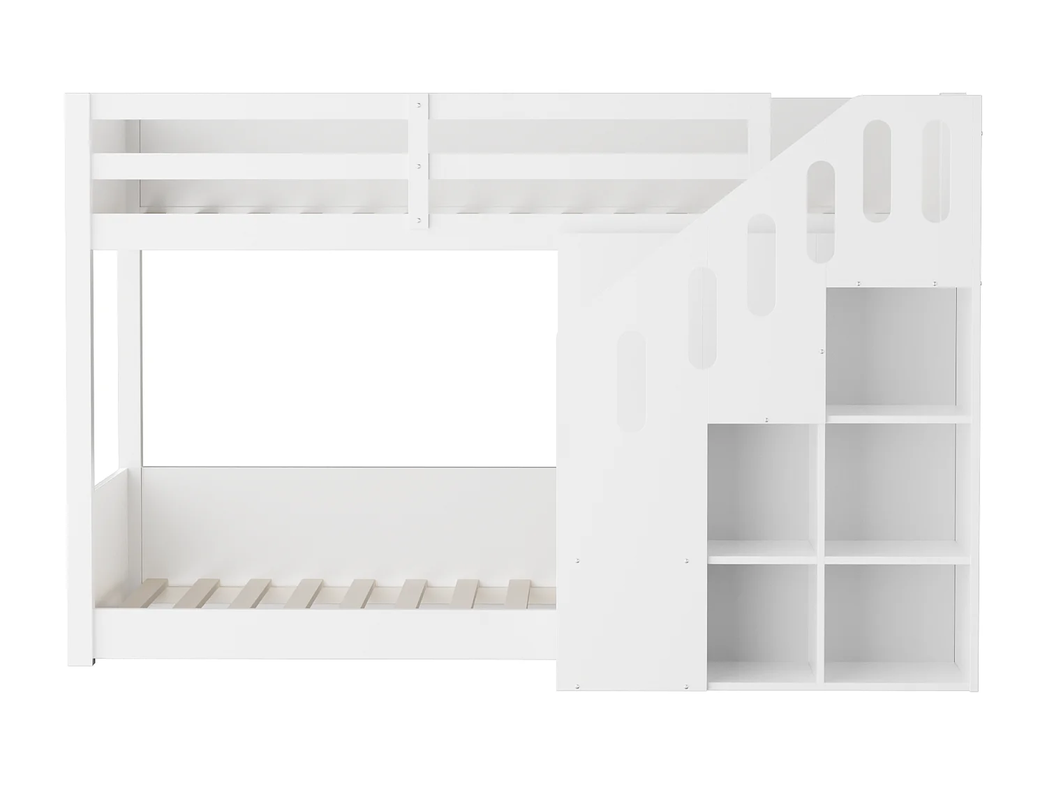 Lit superposé multifonctionnel pour enfants, avec escalier et rangements, en bois massif, blanc (L 90 x l 200 cm)