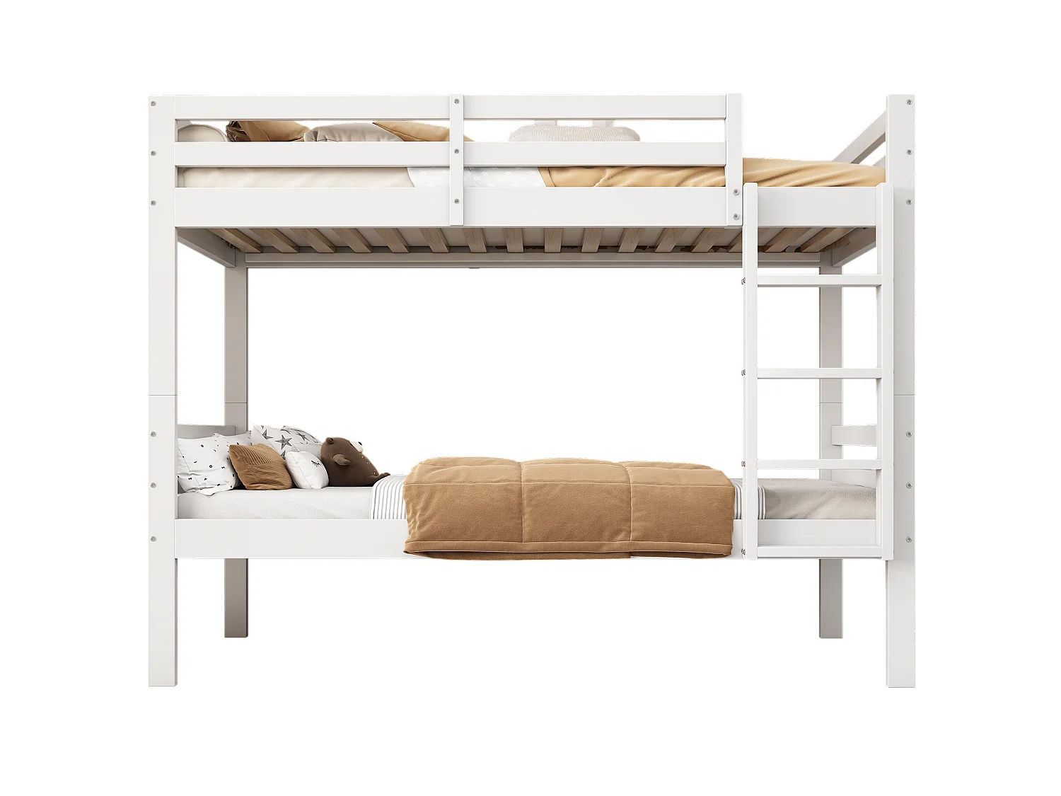 Lit superposé pour enfants avec échelle inclinée, cadre en bois, avec protection contre les chutes, 90x200 cm