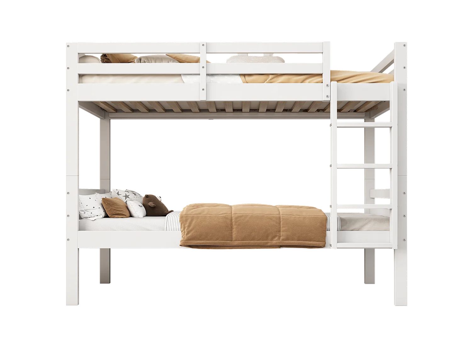 Lit superposé pour enfants avec échelle inclinée, cadre en bois, avec protection contre les chutes, 90x200 cm