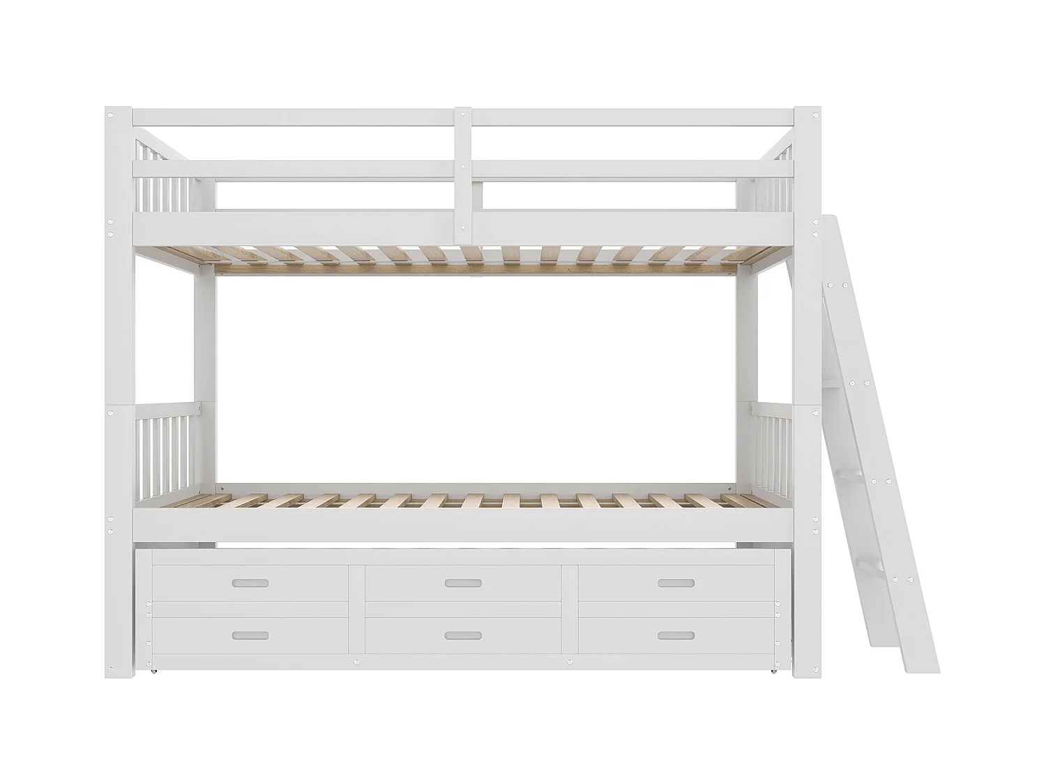 Lit Superposé 90x200cm, Maison pour Enfants avec Échelle, Lit Extensible, 3 Tiroirs, Pin, Blanc (244x95x160 cm)