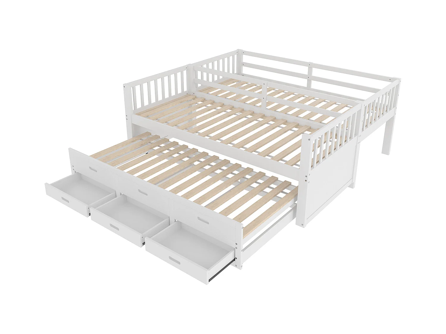 Lit Superposé 90x200cm, Maison pour Enfants avec Échelle, Lit Extensible, 3 Tiroirs, Pin, Blanc (244x95x160 cm)