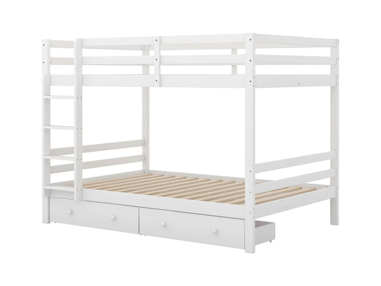 Lit superposé 140x200 cm avec tiroirs, rangement intégré, barreaux hauts, échelle stable, blanc (204.5x145x150 cm)