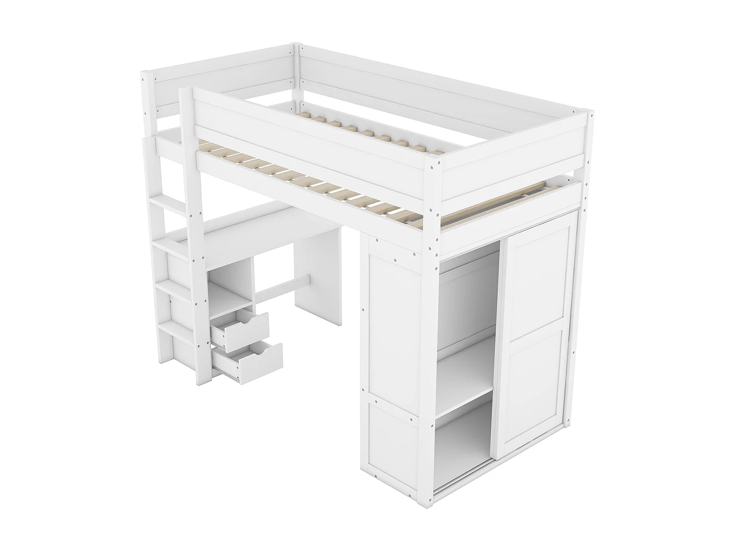 Lit superposé 90x200 cm, avec bureau et armoire, design pratique, gris (205x95x165 cm)