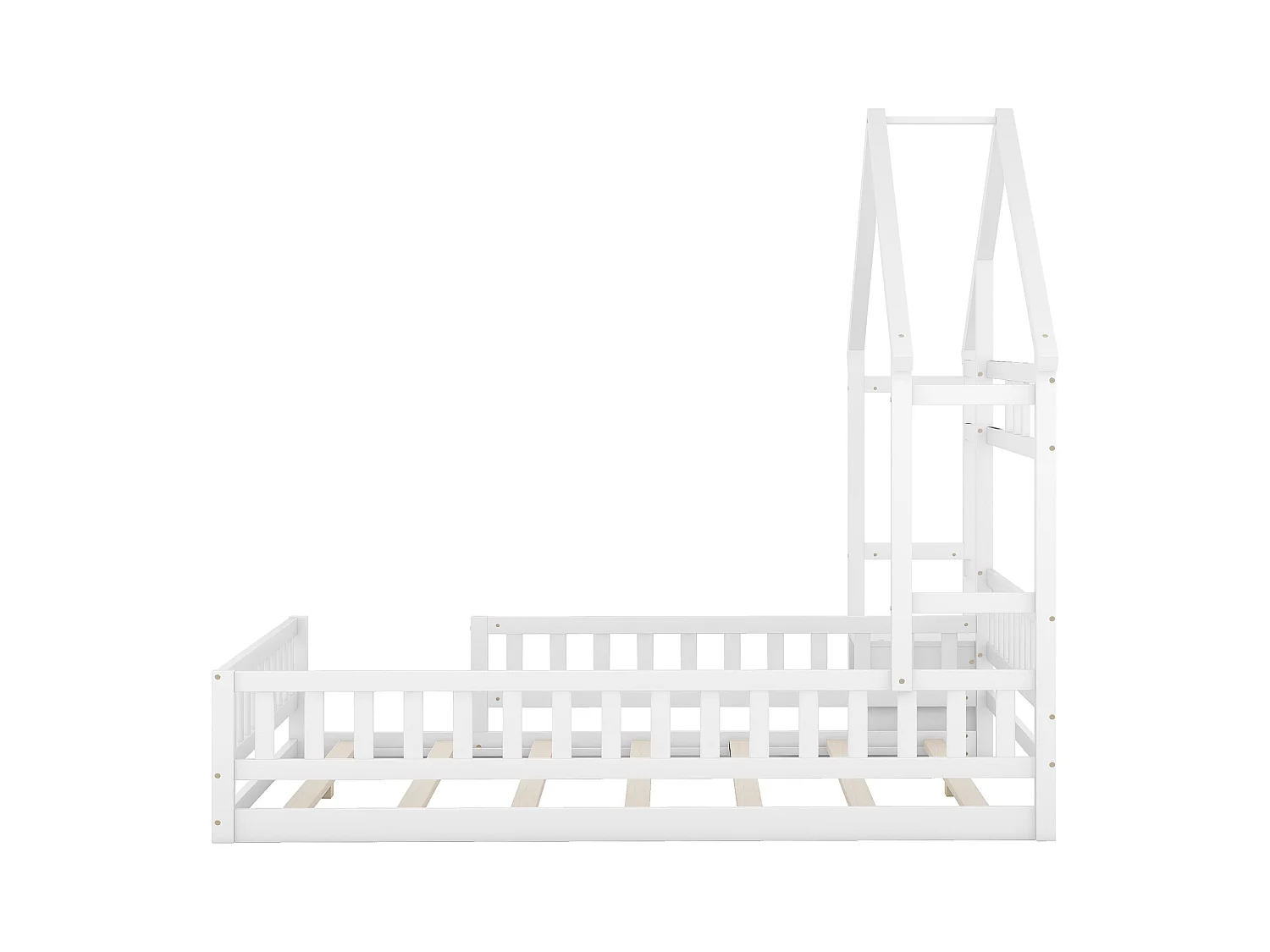 Lit superposé 140x200 cm pour enfants, avec balustrades, table de nuit et rangement, blanc (203x203x190 cm)