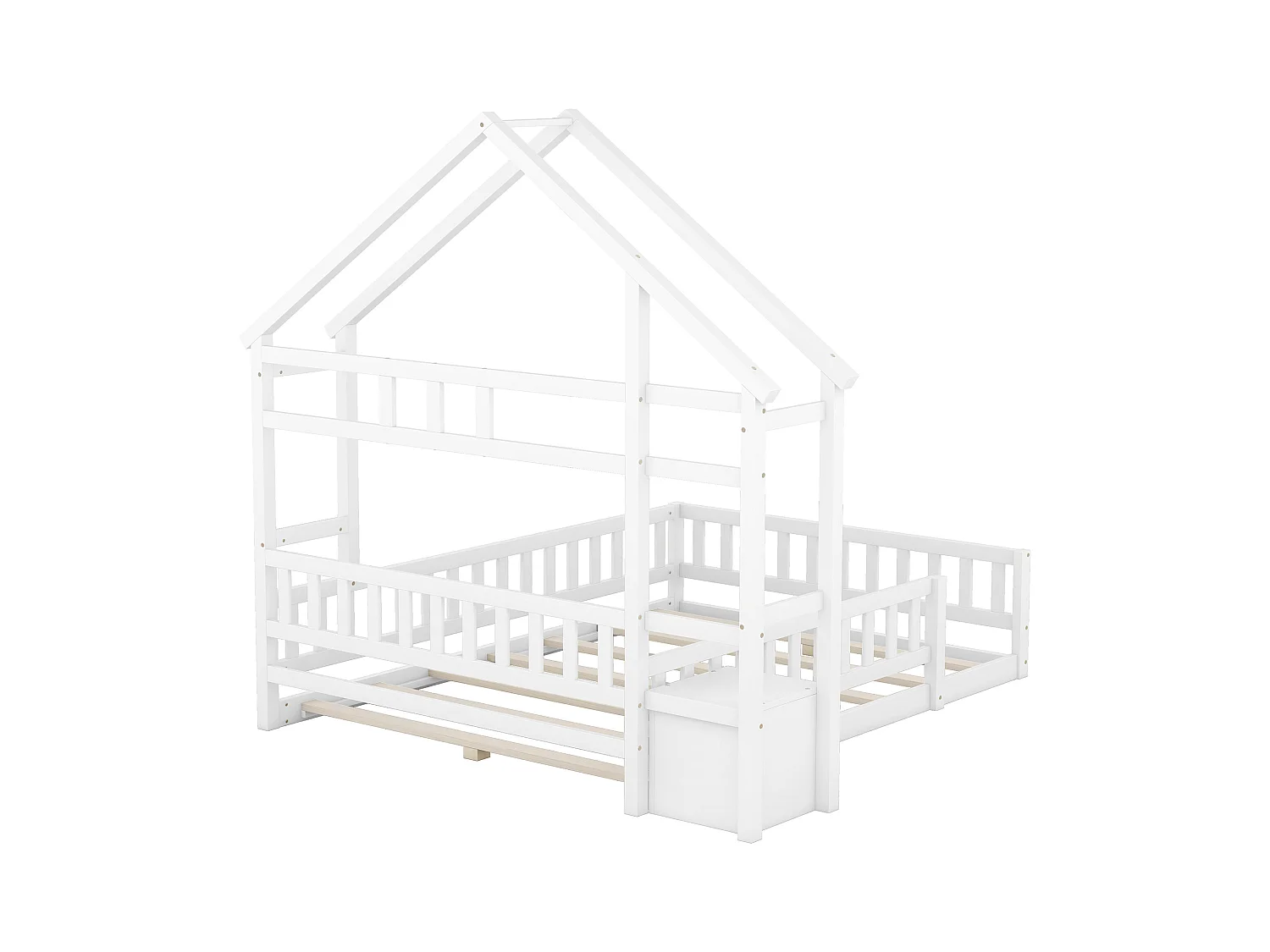 Lit superposé 140x200 cm pour enfants, avec balustrades, table de nuit et rangement, blanc (203x203x190 cm)