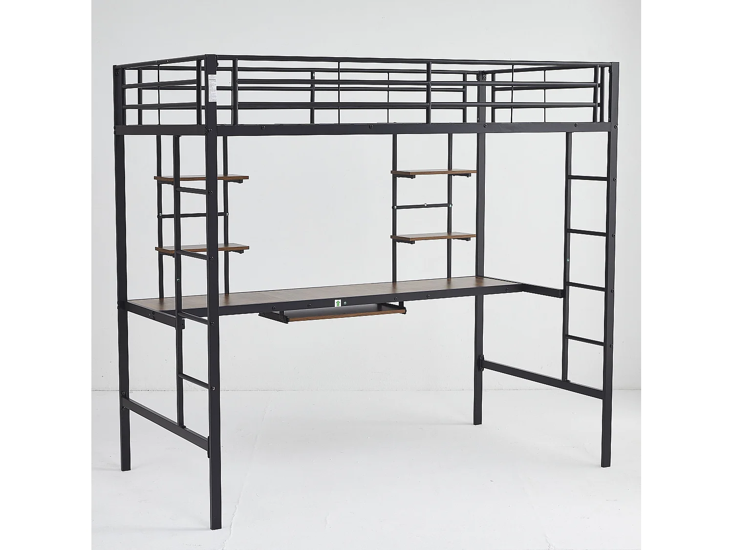 Lit superposé métallique avec bureau intégré, sécurité renforcée, noir, 195x103x180 cm