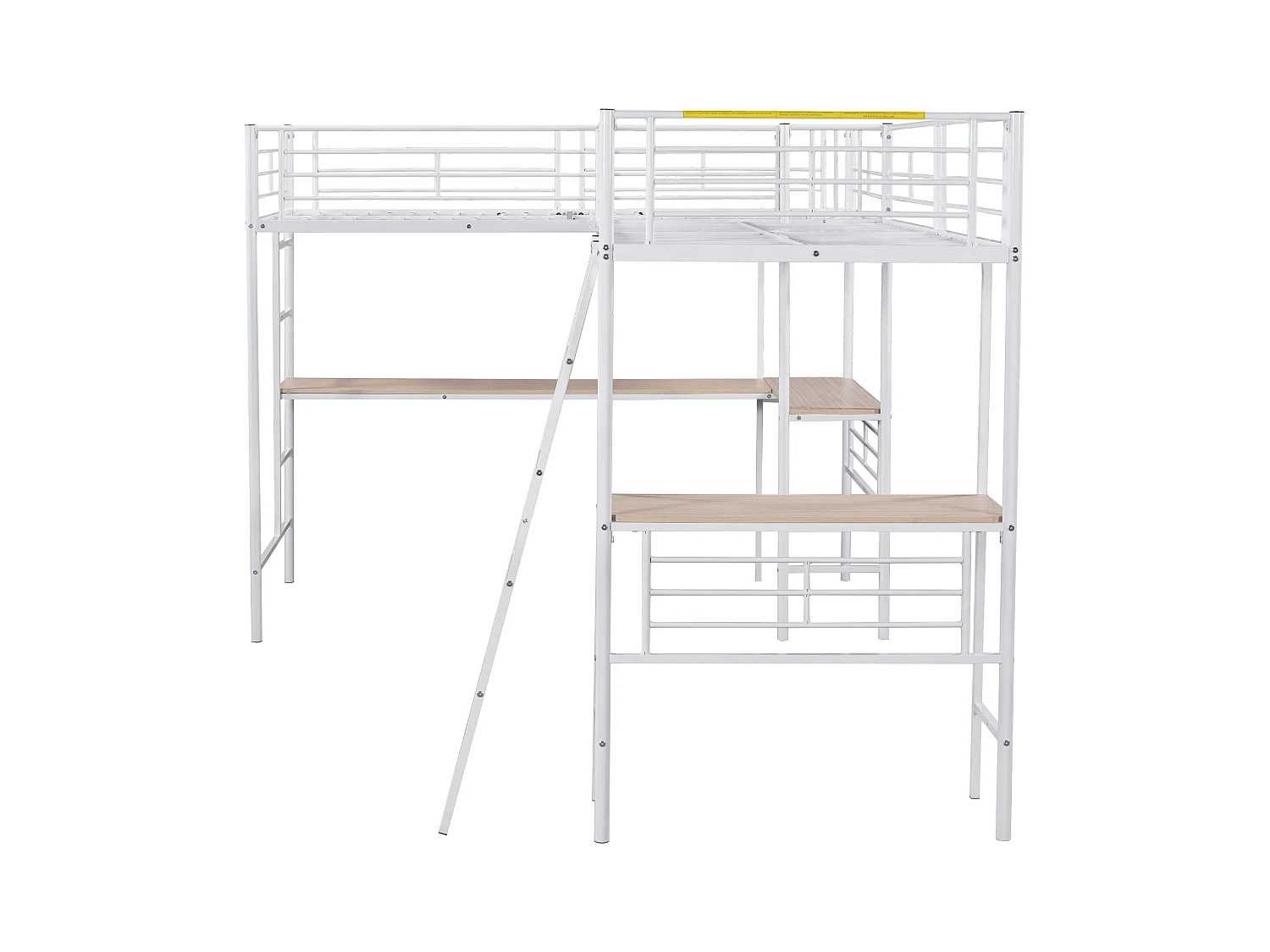 Litera 90x200 cm, diseño de dinosaurio, mesa bajo la cama, escalera doble, barandillas altas, color blanco (298x206x170 cm)