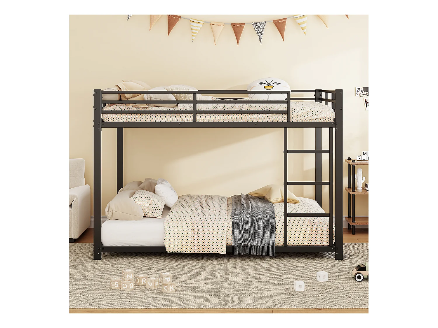 Lit superposé, 140x200 cm, lit en métal pour enfants, métal de qualité, classique, blanc (203x144.5x140 cm)