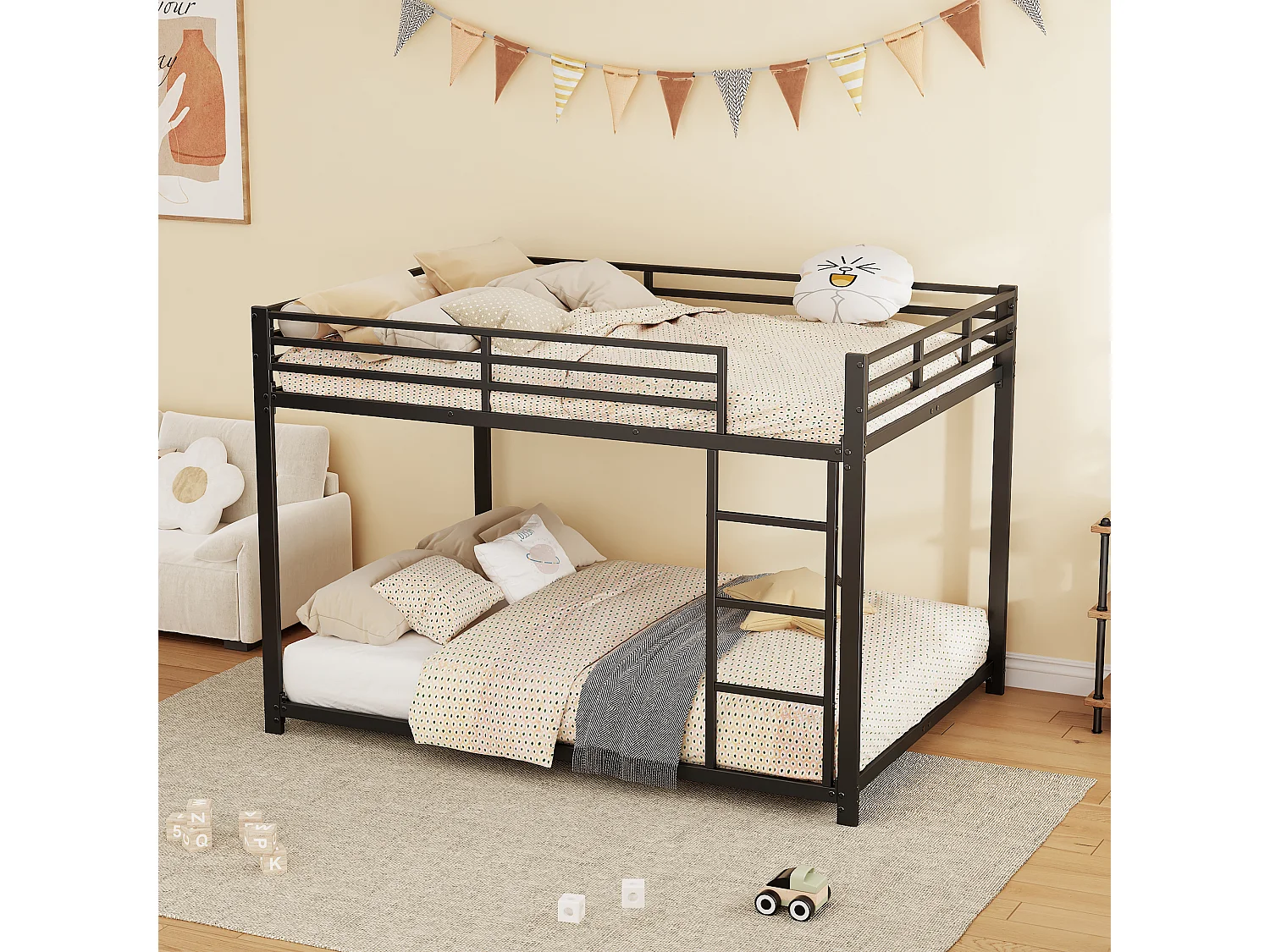 Lit superposé, 140x200 cm, lit en métal pour enfants, métal de qualité, classique, blanc (203x144.5x140 cm)