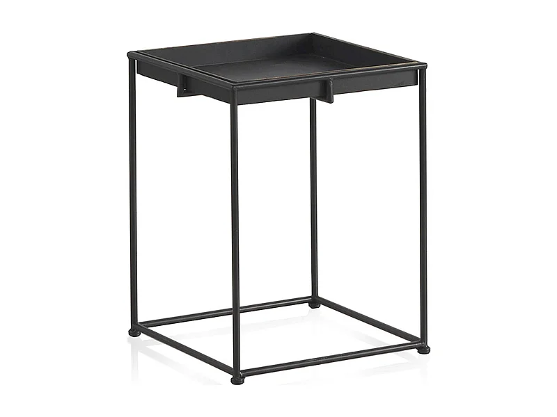 Table basse carrée métal noir plateau amovible moderne