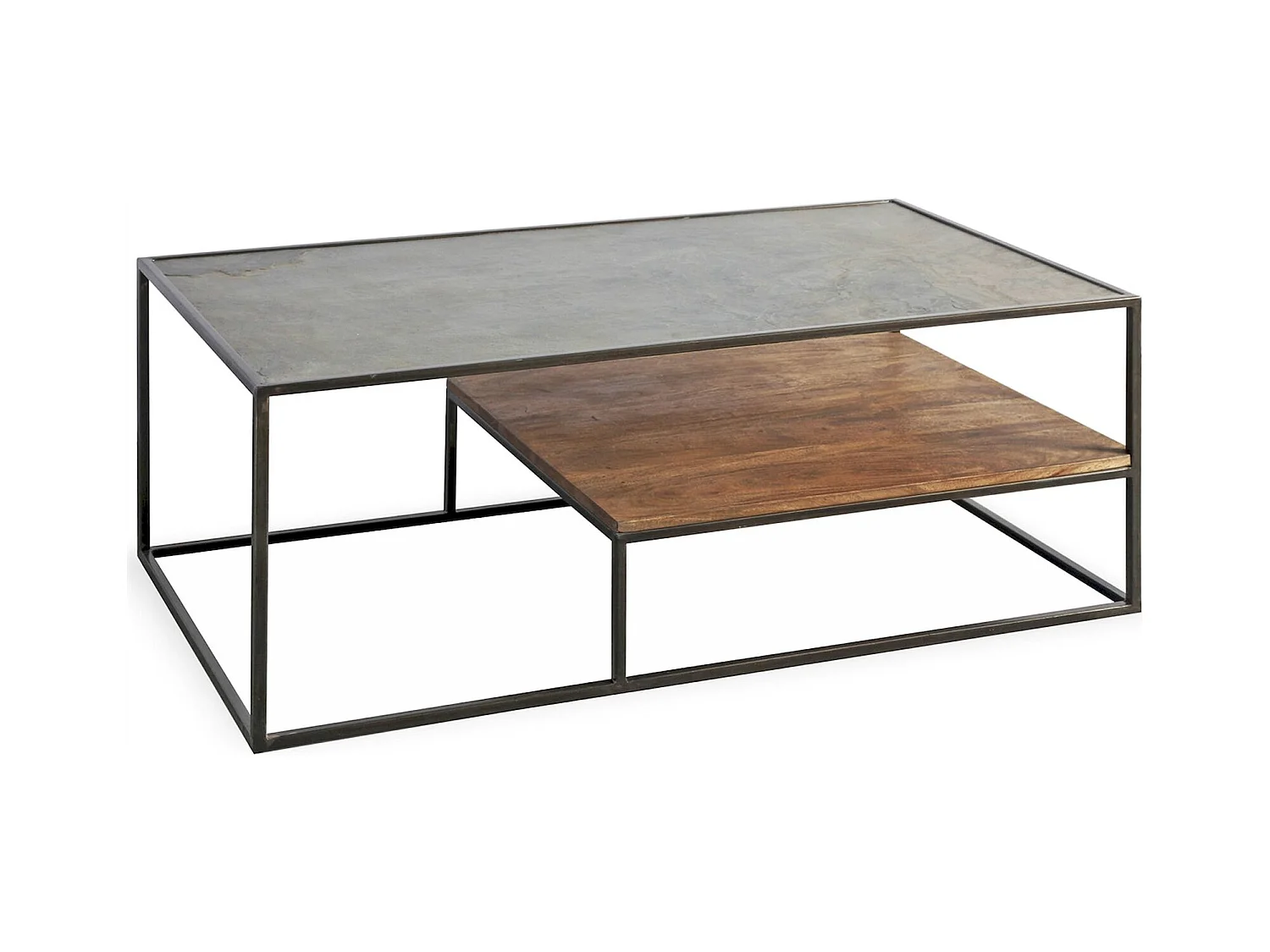 Table basse design bois acacia métal et pierre naturelle
