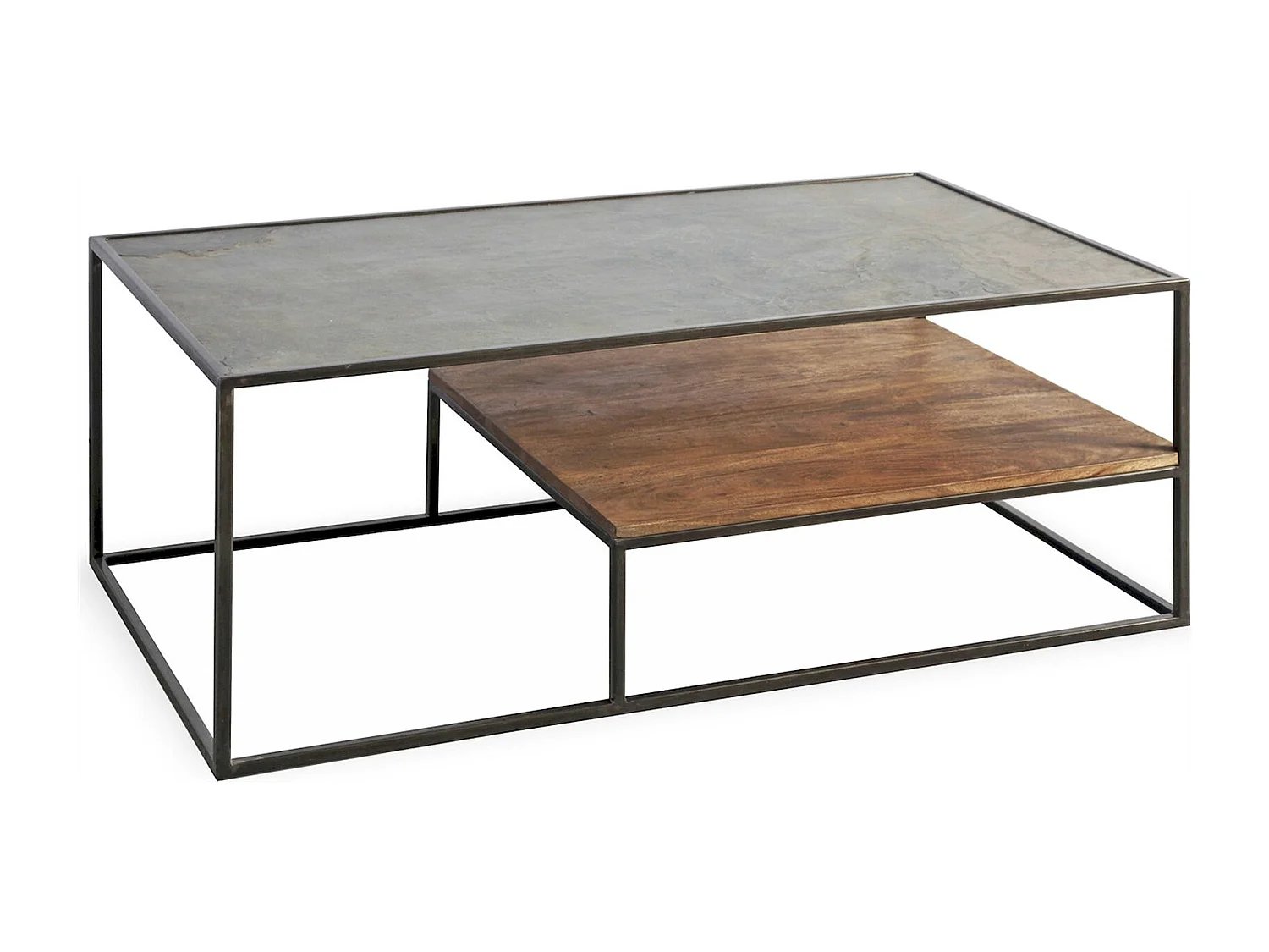 Table basse design bois acacia métal et pierre naturelle
