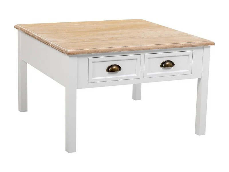 table basse blanche en bois avec tiroirs ambiance élégante