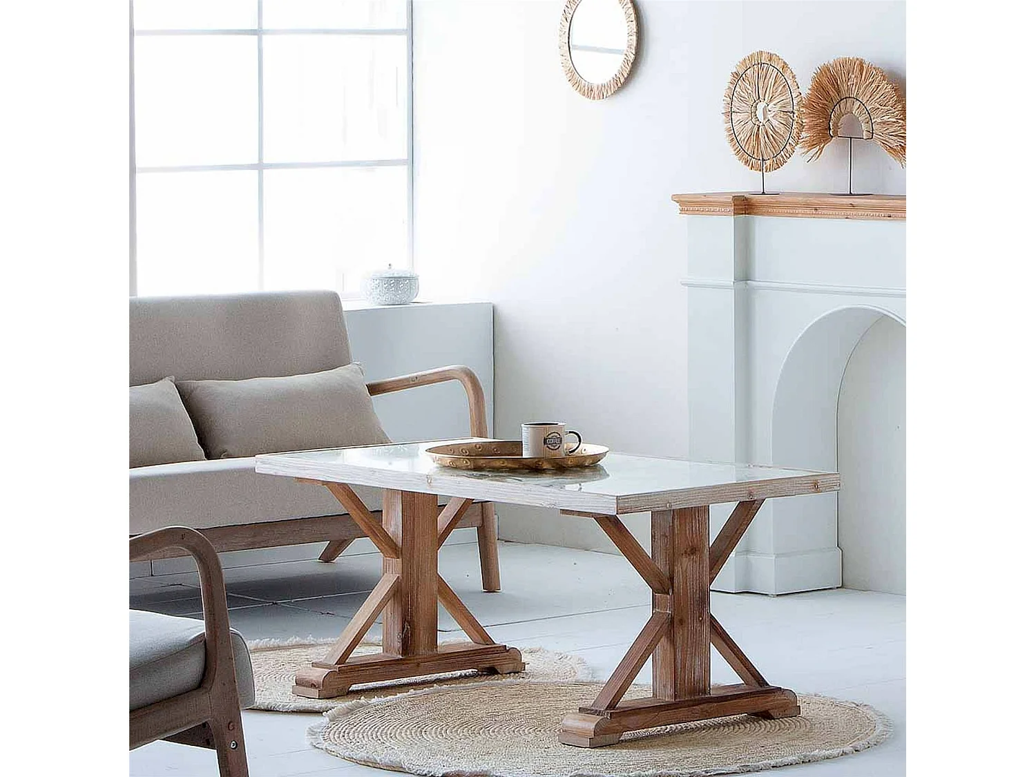 Table basse en bois marron avec plateau en verre élégant