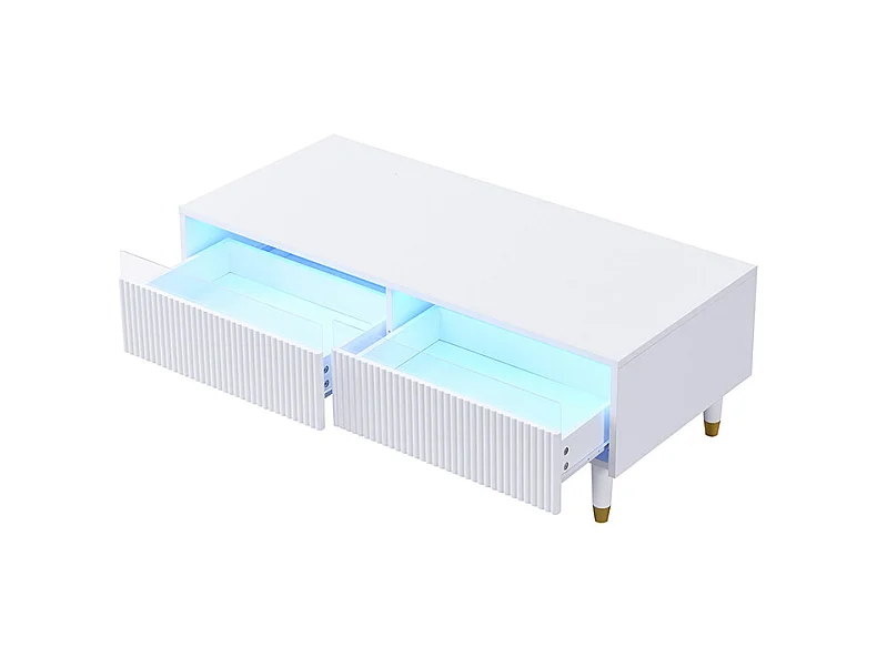 Moderner Couchtisch 110×50×40 cm - mit 2 Schubladen - mit LED-Beleuchtung - MDF - weiß