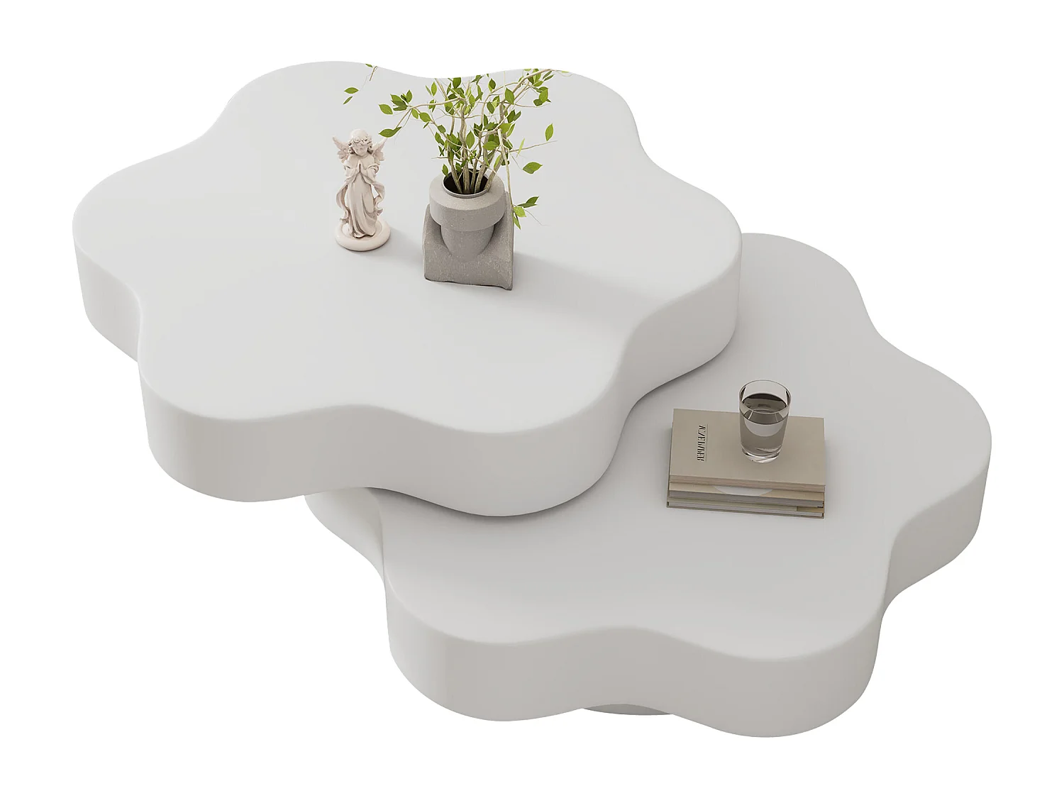 Table basse en forme de fleur 74.8x67.5x31 cm - Plateau pivotant à 360° - Blanc