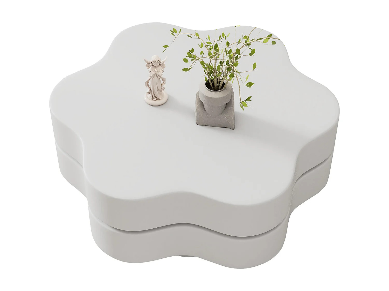 Table basse en forme de fleur 74.8x67.5x31 cm - Plateau pivotant à 360° - Blanc