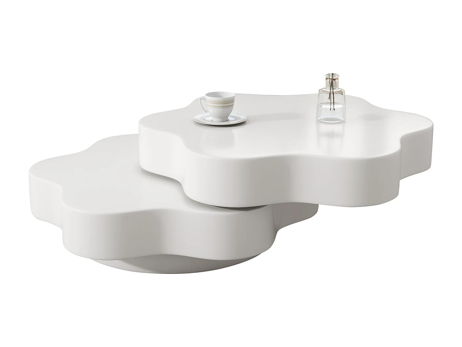 Table basse en forme de fleur 74.8x67.5x31 cm - Plateau pivotant à 360° - Blanc