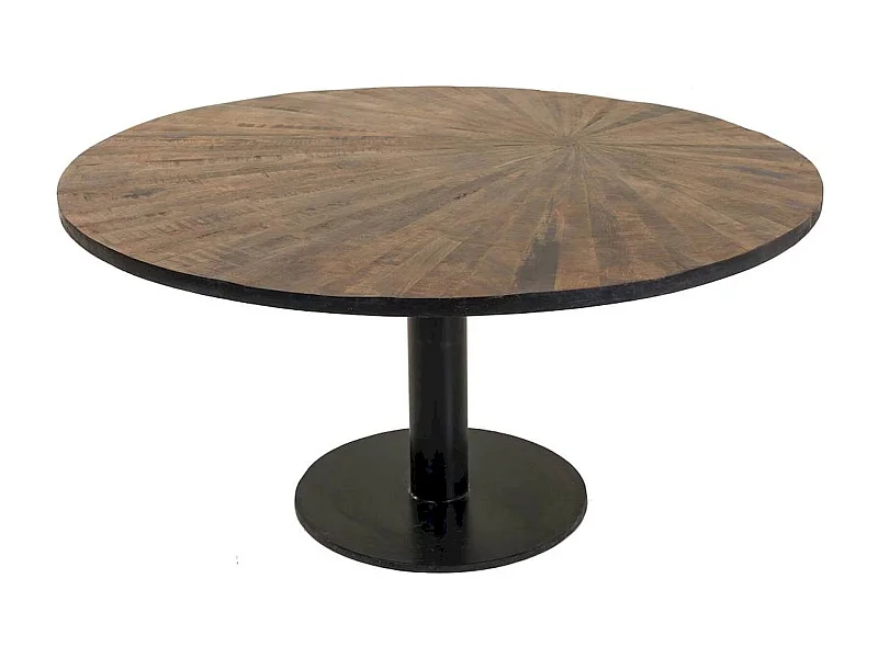 table basse ronde en bois et métal style contemporain marron