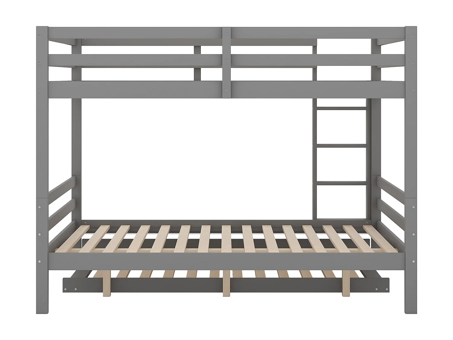 Stapelbed 140x200 cm, met uitschuifbed, hoge spijlen, stabiele ladder, ingebouwde kast, bureau, grijs (204,5x145x150 cm)