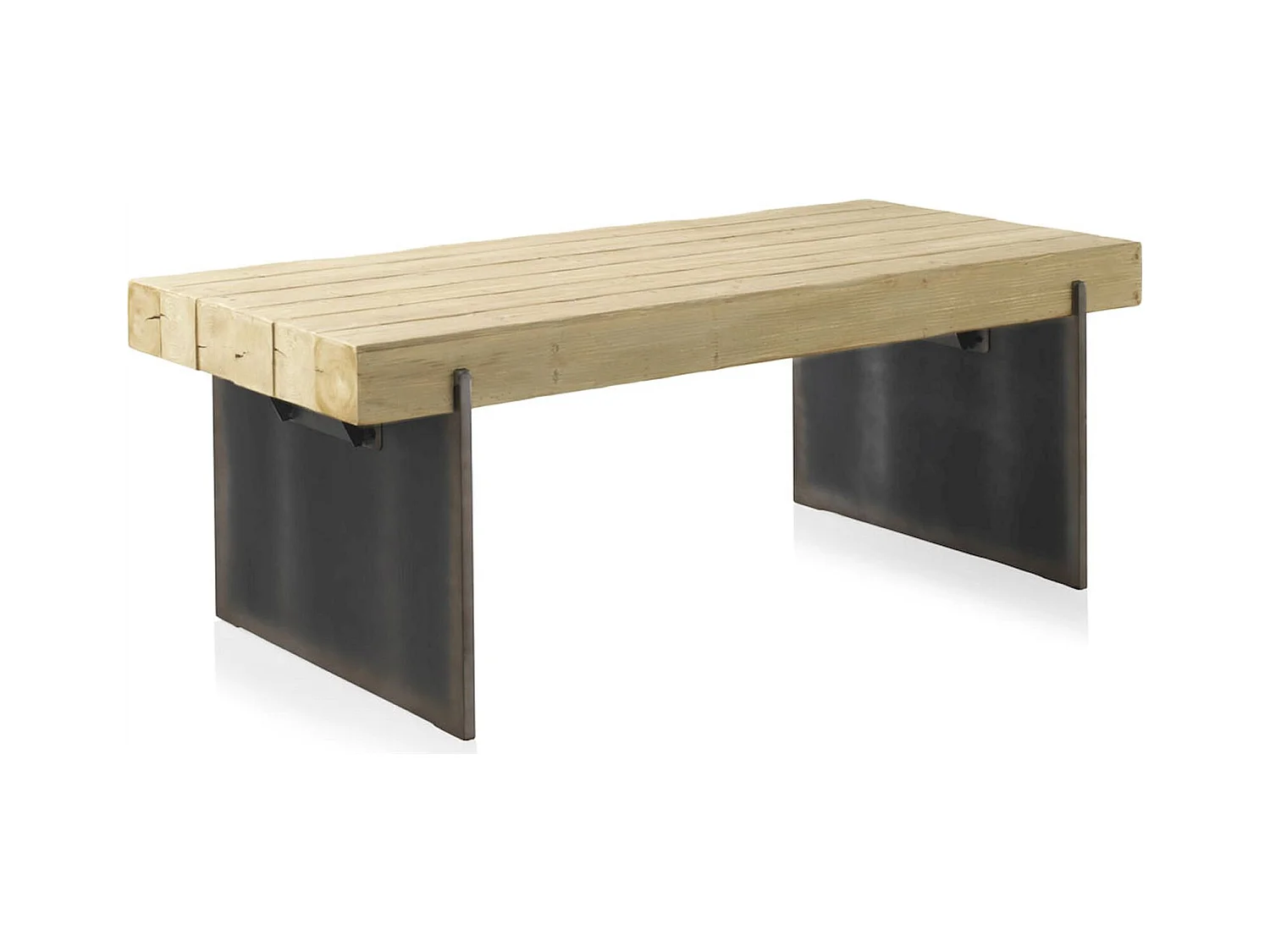 table basse bois d'abeto et pieds laqués finition métalisée