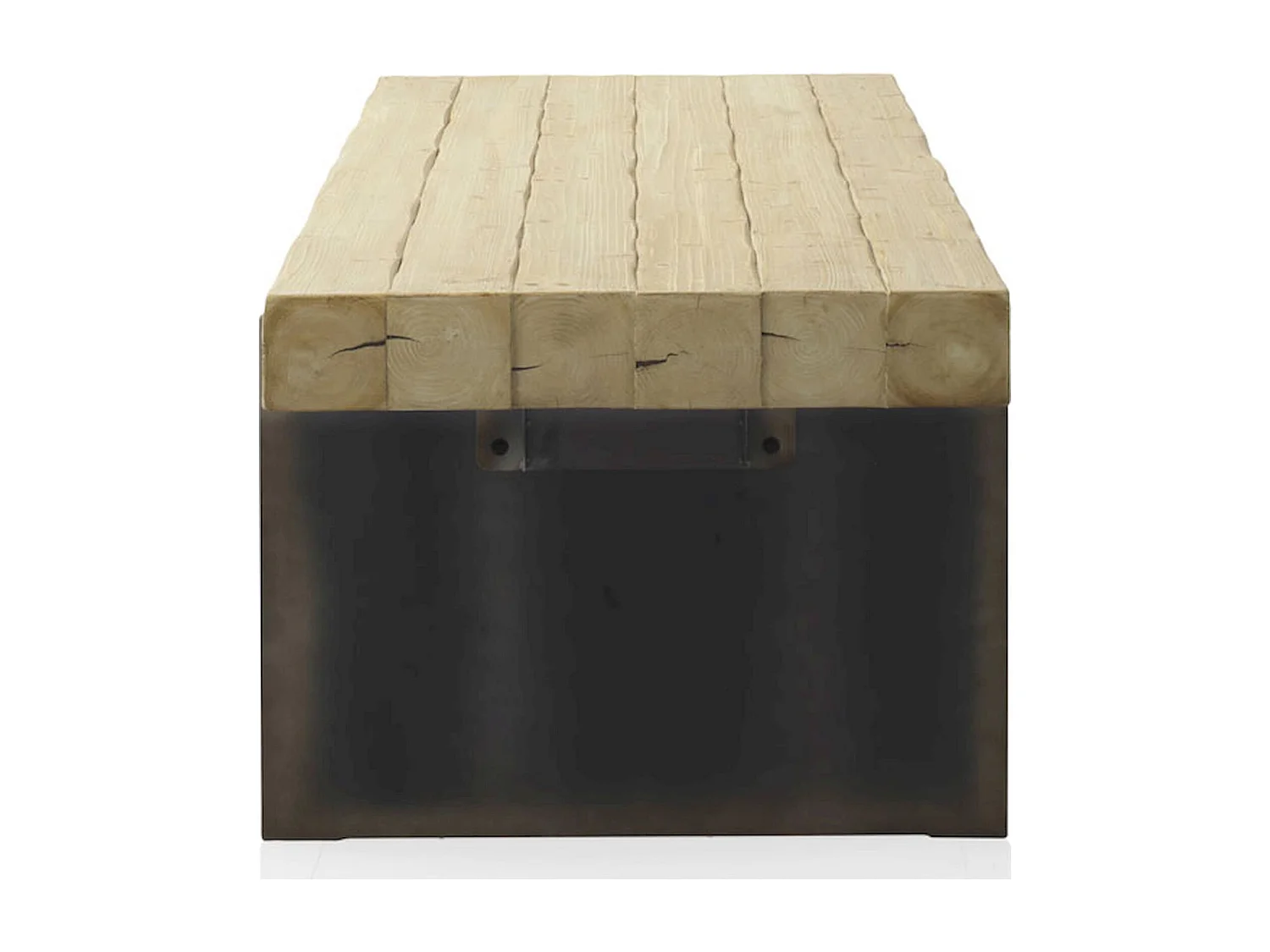 table basse bois d'abeto et pieds laqués finition métalisée