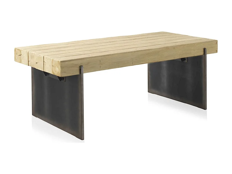 table basse bois d'abeto et pieds laqués finition métalisée