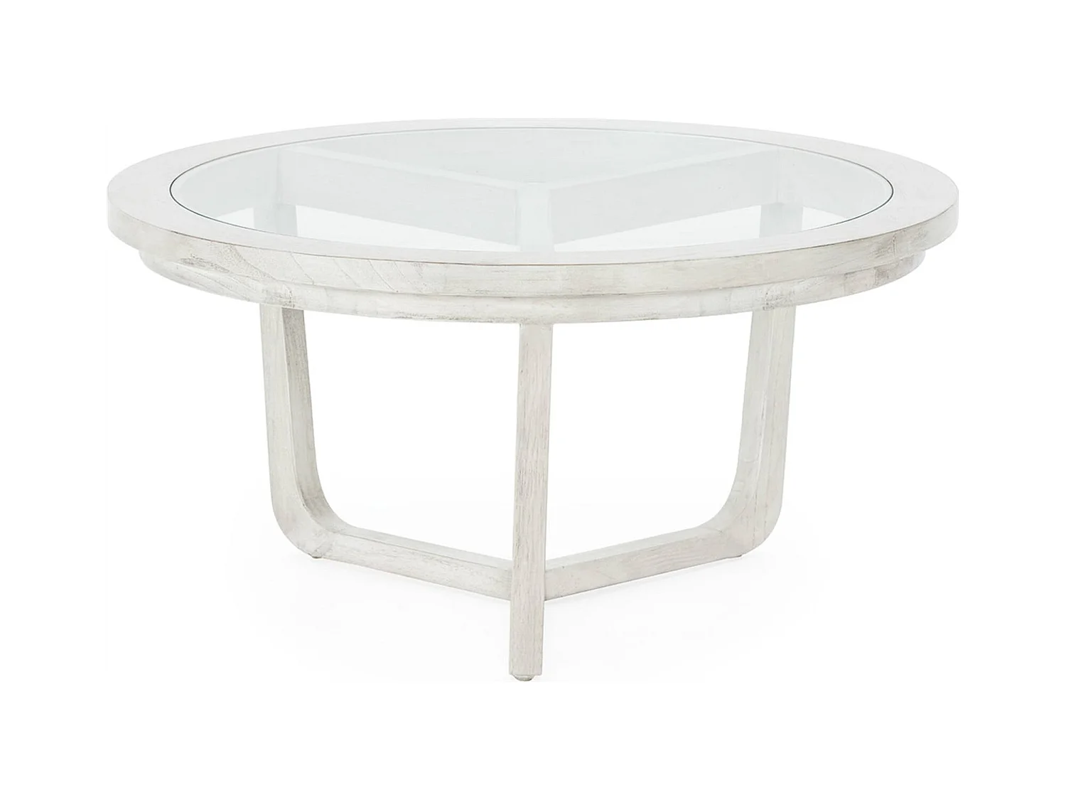 Table basse en bois de cèdre et verre finition gris voilé