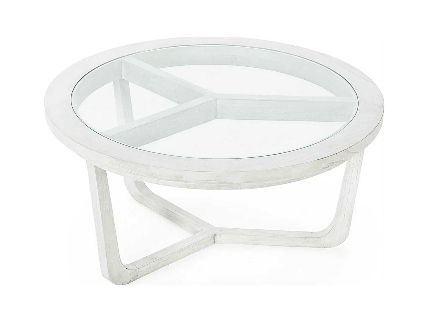 Table basse en bois de cèdre et verre finition gris voilé