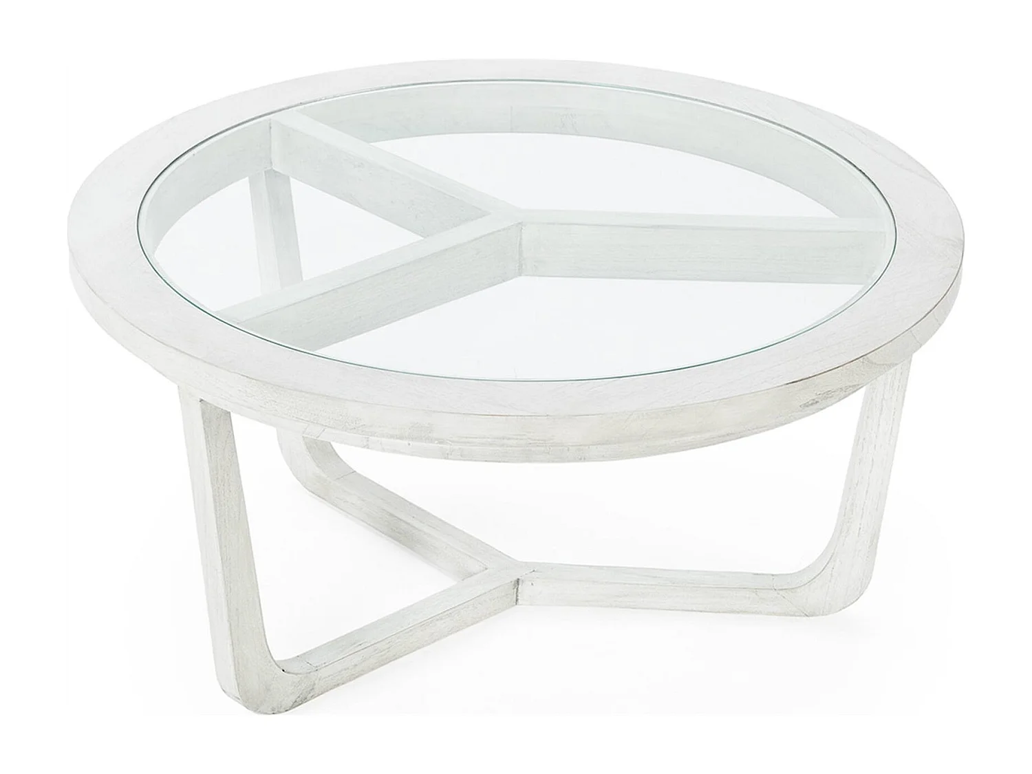 Table basse en bois de cèdre et verre finition gris voilé