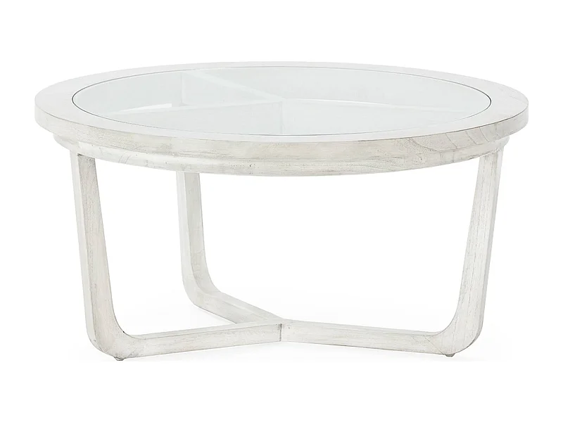 Table basse en bois de cèdre et verre finition gris voilé