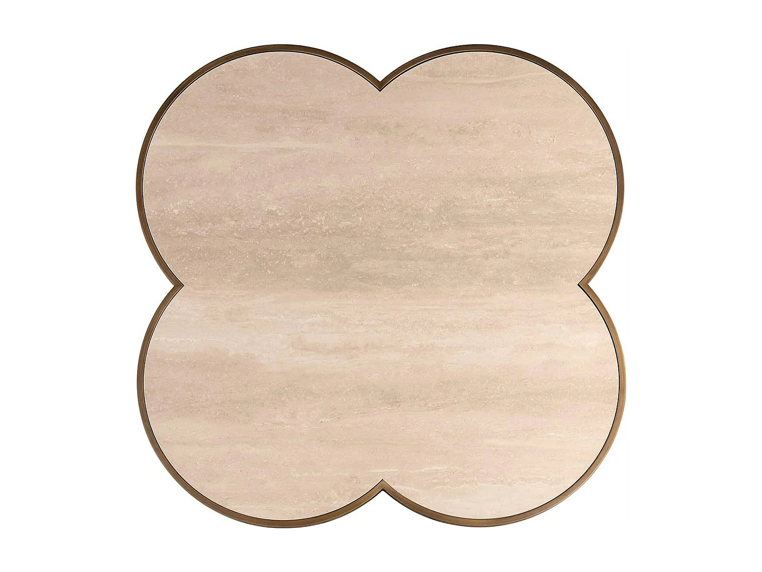 table basse design forme trèfle beige travertin et bois