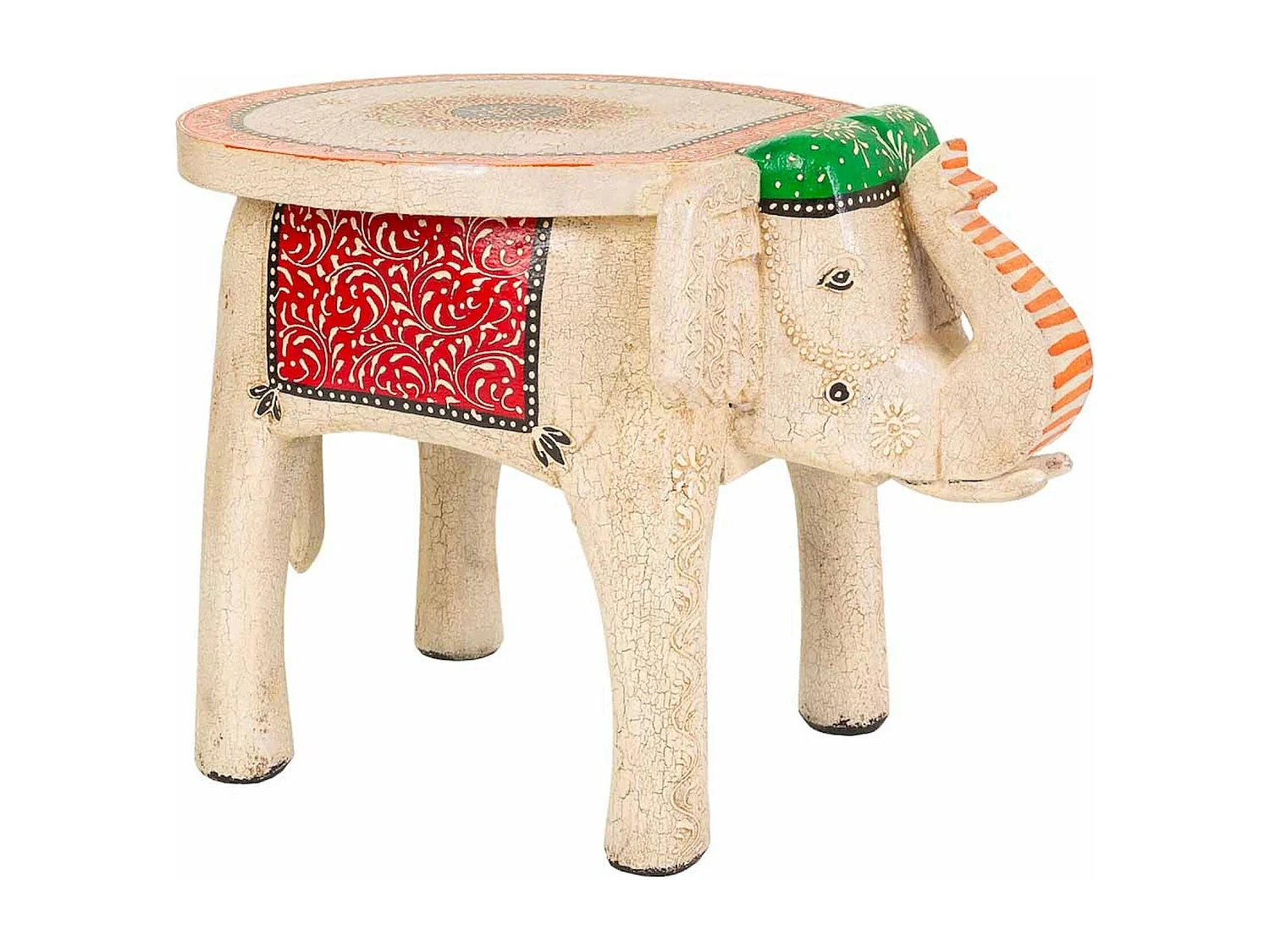 Table basse éléphant en bois peint esprit bohème coloré