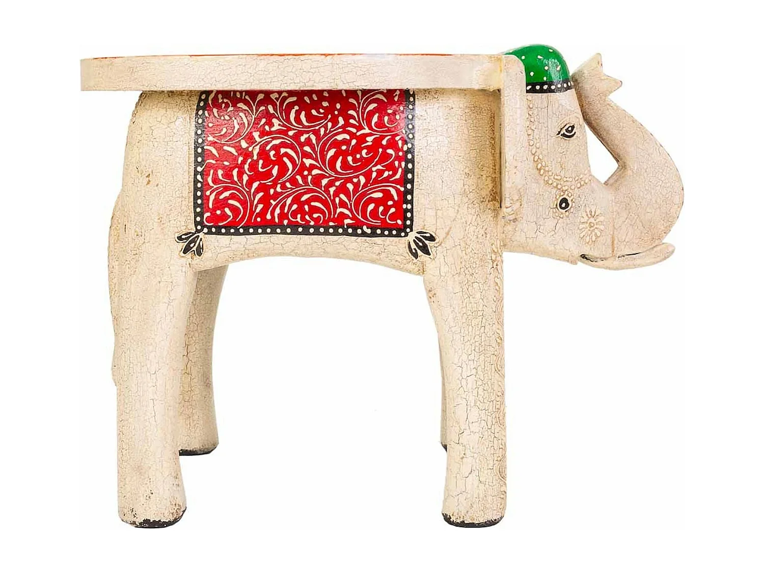 Table basse éléphant en bois peint esprit bohème coloré